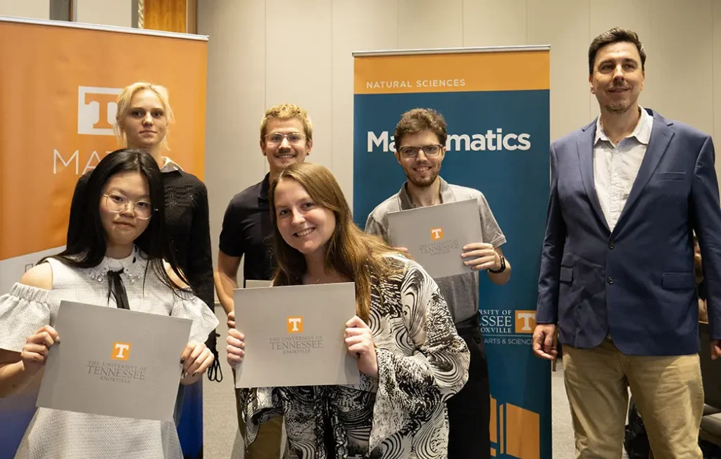 Pictured on the back row are Mallory Veith, Daniel Blackston, Mark Jacob Mealey, Dr. Nicoara. On the front row are Junyan Lin and Regan Rhyne.